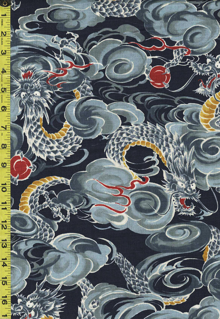 Japanese - KOKKA Todoroki Dragons in the Clouds - Dobby Weave - YGA-49110-3B32 - Indigo