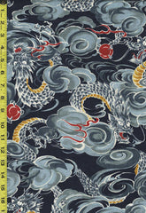 Japanese - KOKKA Todoroki Dragons in the Clouds - Dobby Weave - YGA-49110-3B32 - Indigo