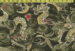 *Japanese - KOKKA Todoroki Dragons in the Clouds - Dobby Weave - YGA-49110-3C75 - Olive