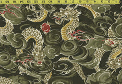 Japanese - KOKKA Todoroki Dragons in the Clouds - Dobby Weave - YGA-49110-3C75 - Olive