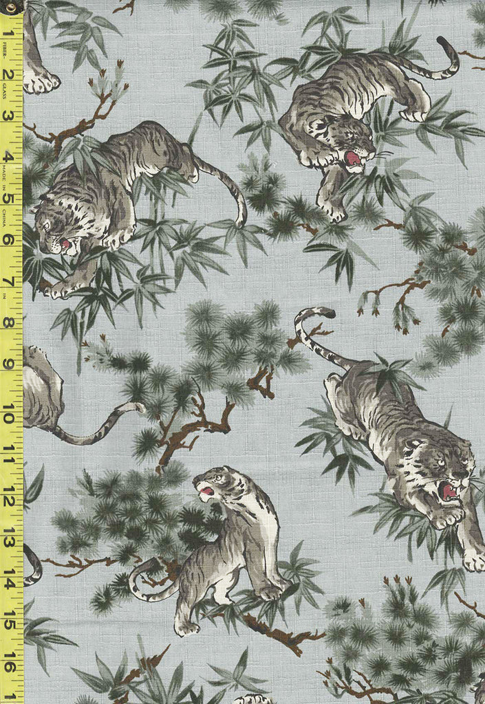 Japanese - KOKKA Todoroki Tigers, Pines, & Bamboo - Dobby Weave - YGA-49110-2B10 - Gray Green