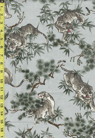 *Japanese - KOKKA Todoroki Tigers, Pines, & Bamboo - Dobby Weave - YGA-49110-2B10 - Gray Green