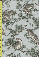 Japanese - KOKKA Todoroki Tigers, Pines, & Bamboo - Dobby Weave - YGA-49110-2B10 - Gray Green