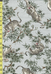Japanese - KOKKA Todoroki Tigers, Pines, & Bamboo - Dobby Weave - YGA-49110-2B10 - Gray Green