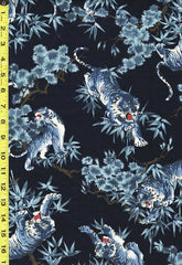 Japanese - KOKKA Todoroki Tigers, Pines, & Bamboo - Dobby Weave - YGA-49110-2C32 - Indigo - Last 1 1/2 Yards