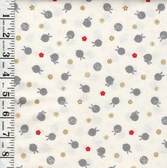 Quilt Gate - Usagi Collection - Tiny Floating Bunnies & Plum Blossoms - HR3420-11A - Ivory - By the Half Yard