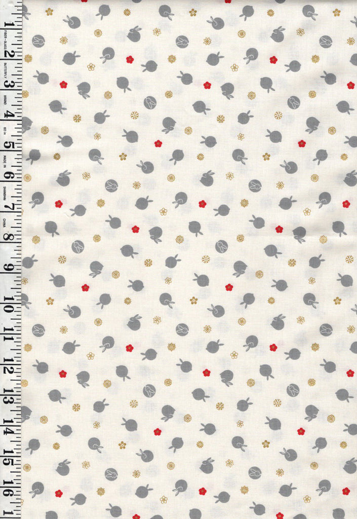 Quilt Gate - Usagi Collection - Tiny Floating Bunnies & Plum Blossoms - HR3420-11A - Ivory - By the Half Yard