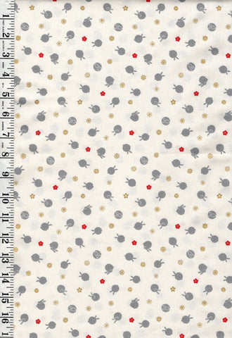 Quilt Gate - Usagi Collection - Tiny Floating Bunnies & Plum Blossoms - HR3420-11A - Ivory - By the Half Yard