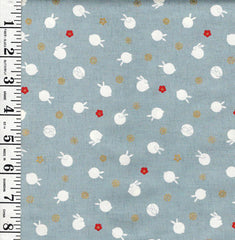 Quilt Gate - Usagi Collection - Tiny Floating Bunnies & Plum Blossoms - HR3420-11C - Soft Blue Gray - By The Half Yard