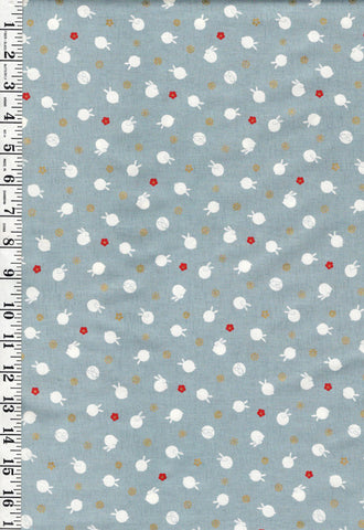 Quilt Gate - Usagi Collection - Tiny Floating Bunnies & Plum Blossoms - HR3420-11C - Soft Blue Gray - By The Half Yard