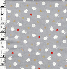 Quilt Gate - Usagi Collection - Tiny Floating Bunnies & Plum Blossoms - HR3420-11D - Gray - By the Half Yard