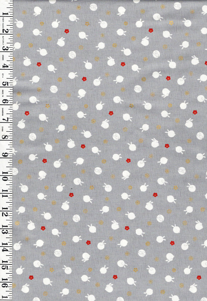 Quilt Gate - Usagi Collection - Tiny Floating Bunnies & Plum Blossoms - HR3420-11D - Gray - By the Half Yard