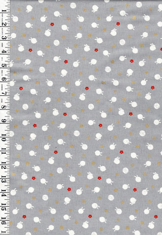 Quilt Gate - Usagi Collection - Tiny Floating Bunnies & Plum Blossoms - HR3420-11D - Gray - By the Half Yard