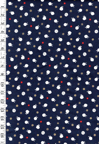 Quilt Gate - Usagi Collection - Tiny Floating Bunnies & Plum Blossoms - HR3420-11E - Navy - Last 1 7/8 yards