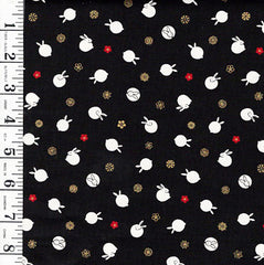 Quilt Gate - Usagi Collection - Tiny Floating Bunnies & Plum Blossoms - HR3420-11F - Black - By the Half Yard