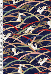 Quilt Gate - Usagi Collection - Playful Bunnies & Colorful Grasses - HR3420-13E - Navy - By the Half Yard