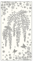 Sashiko Pre-printed Panel - HM-25 - Wisteria & Butterflies - Dark Navy-Indigo