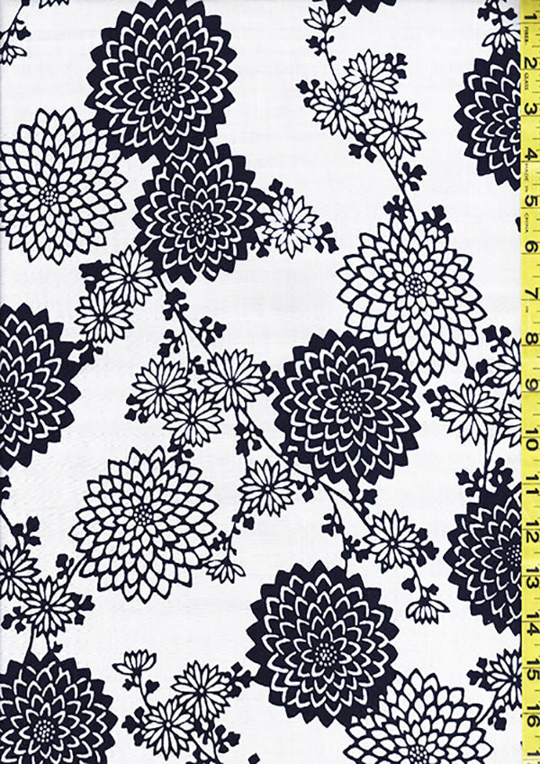 Yukata Fabric - 0036 - Mums & Daisies - White