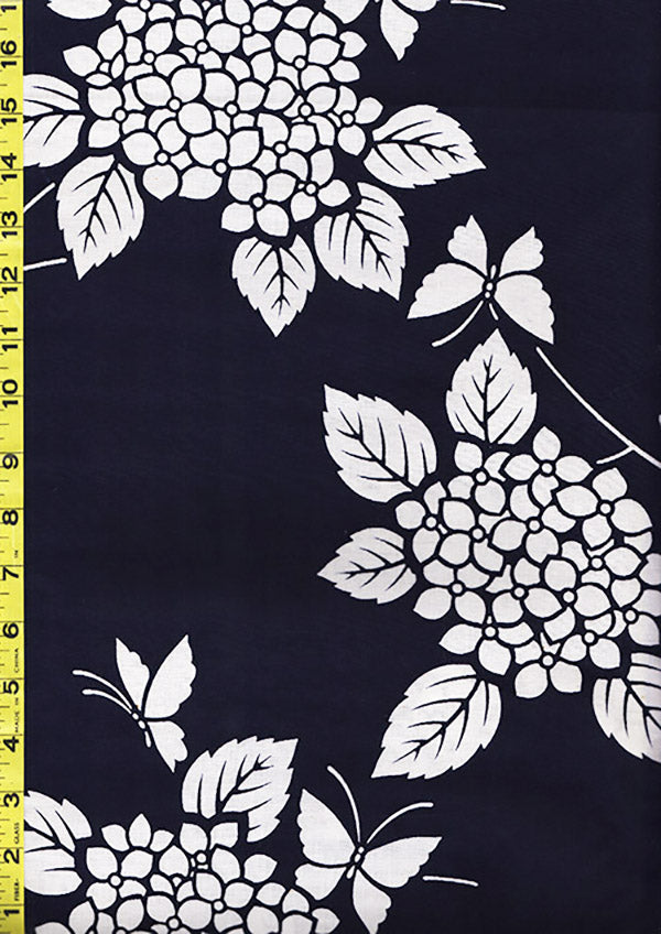 Yukata Fabric - 0047 - Hydrangeas & Butterflies