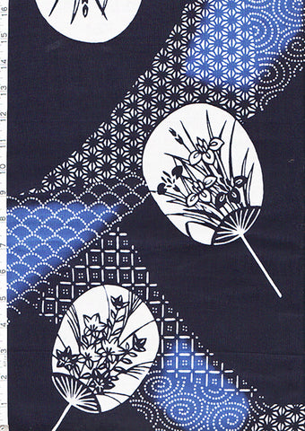 Yukata Fabric - 087 - Fans & Ribbons with Asian Motifs