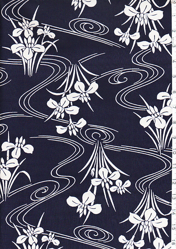 Yukata Fabric - 090 - Iris & River Swirls - Last 2 7/8 Yards