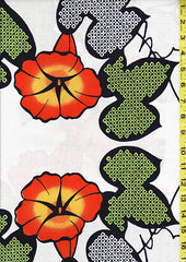 Yukata Fabric - 092 - Orange Morning Glories - White