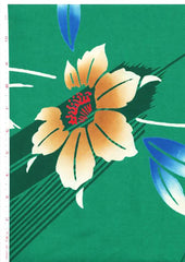 Yukata Fabric - 069 - Large Soft Copper Colored Floral - Emerald Green