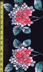 Yukata Fabric - 029 - Hydrangea - Salmon with Teal Leaves - Dark Indigo (almost reads black)