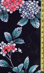 Yukata Fabric - 029 - Hydrangea - Salmon with Teal Leaves - Dark Indigo (almost reads black)