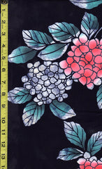 Yukata Fabric - 0029 - Hydrangea - Salmon with Teal Leaves - Dark Indigo (almost reads black)