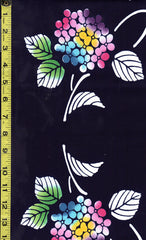 Yukata Fabric - 088 - Colorful Hydrangea - Dark Indigo (almost reads black)