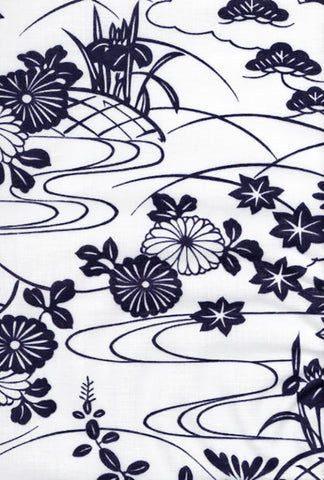 Yukata Fabric - 072 - Mums, Iris, Maples and River Swirls