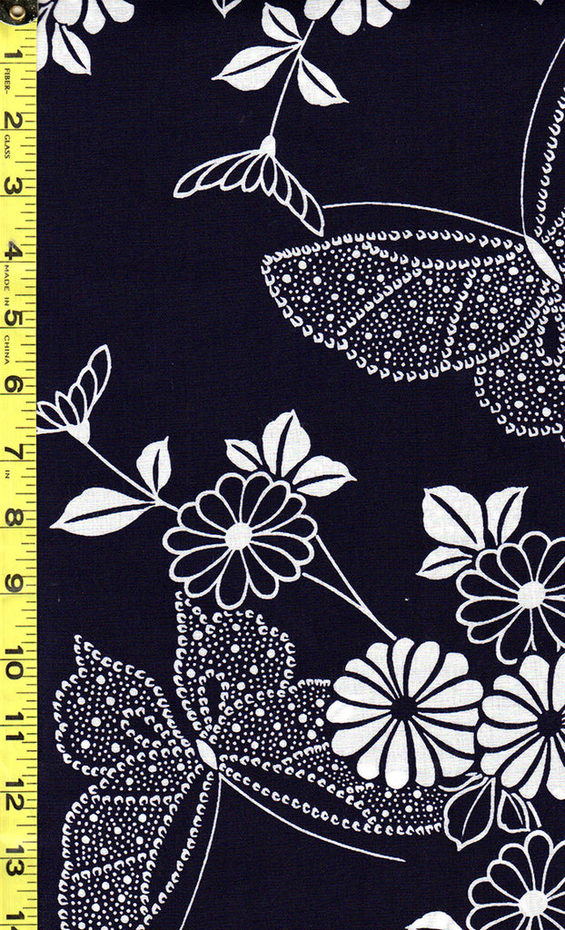 Yukata Fabric - 525 - Butterflies & Flowers - Indigo