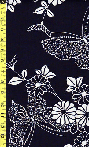 Yukata Fabric - 525 - Butterflies & Flowers - Indigo