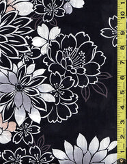 Yukata Fabric - 503 - Mums, Peonies & Cherry Blossoms - Dark Indigo (almost reads black)