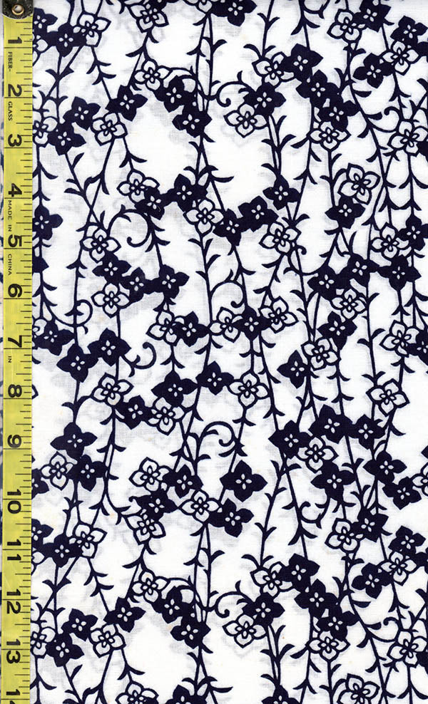 Yukata Fabric - 502 - Small Persimmon Flowers on Leafy Vines - White