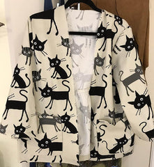 Japanese Novelty - Cocoland Wide Eye Electrified SMALL Cats - Oxford Cloth - CO-10002-2E - BLACK