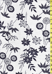 Yukata Fabric - 0103 - Mums, Maple Leaves & Bamboo - White
