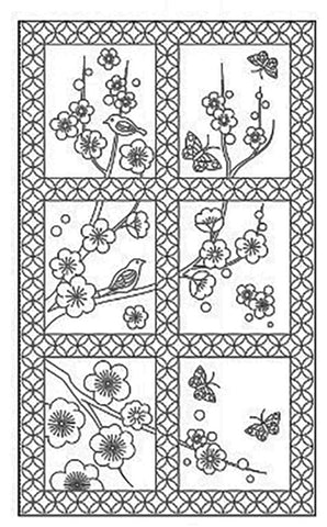 Sashiko Pre-printed Panel - HM-37 - Plum Tree - Dark Navy