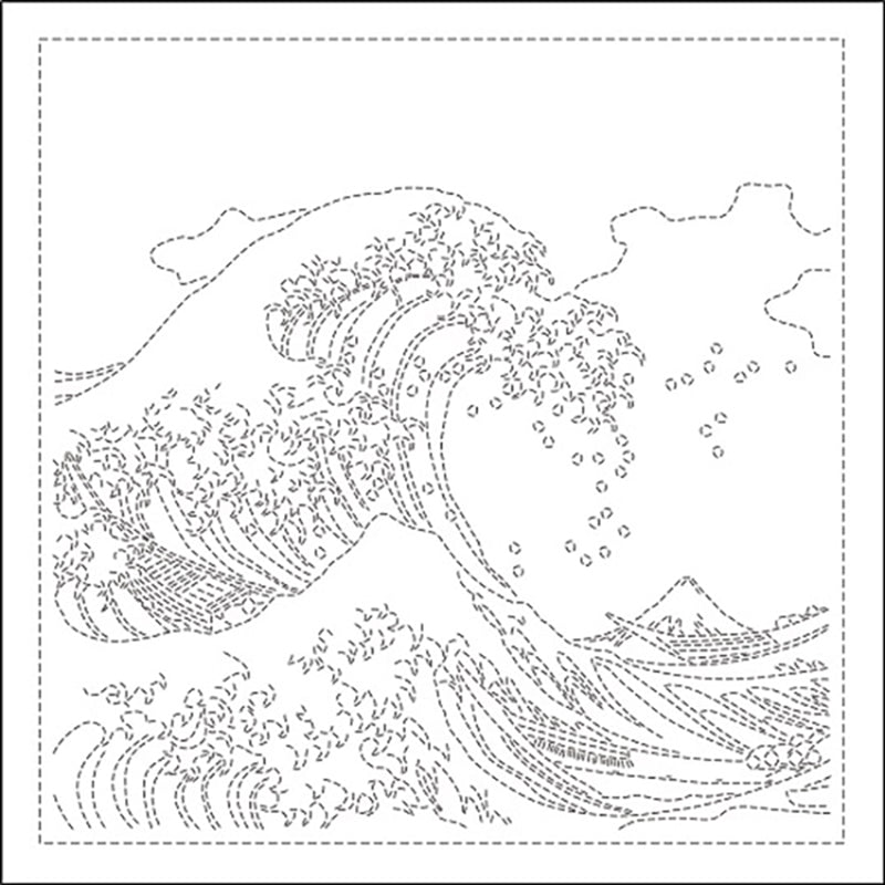Sashiko Pre-printed Sampler (Olympus) - Hokusai "Kanagawa Oki Namiura" - Great Waves - # 1094 - White