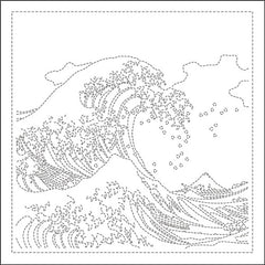 Sashiko Pre-printed Sampler (Olympus) - Hokusai "Kanagawa Oki Namiura" - Great Waves - # 1094 - White