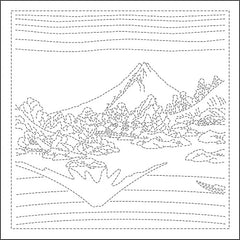 Sashiko Pre-printed Sampler (Olympus) - HokusaI "Koushuu Misaka Suimen" - Mt. Fuji Lake Reflection - # 1097 - White