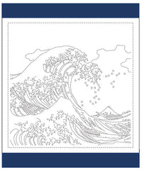 Sashiko Pre-printed Sampler - Hokusai "Kanagawa Oki Namiura" - Great Waves - # 2094 - Navy