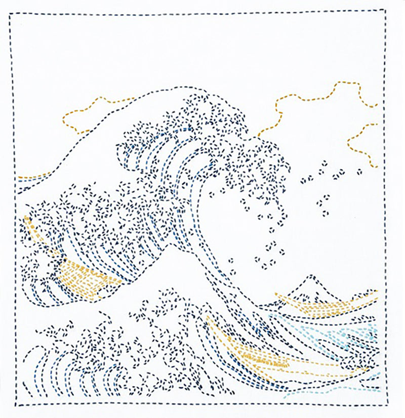 Sashiko Pre-printed Sampler KIT- "Kanagawa Oki Namiura" - Great Waves - SK-407 - White