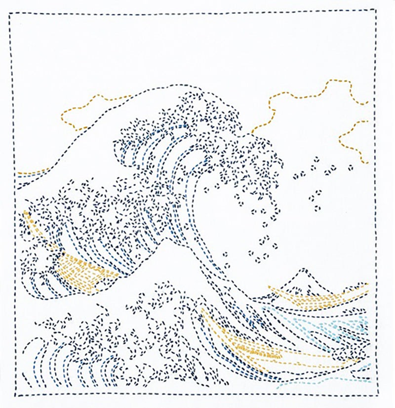 Sashiko Pre-printed Sampler (Olympus) - Hokusai "Kanagawa Oki Namiura" - Great Waves KIT - SK-407 - White