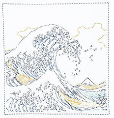 Sashiko Pre-printed Sampler (Olympus) - Hokusai "Kanagawa Oki Namiura" - Great Waves KIT - SK-407 - White
