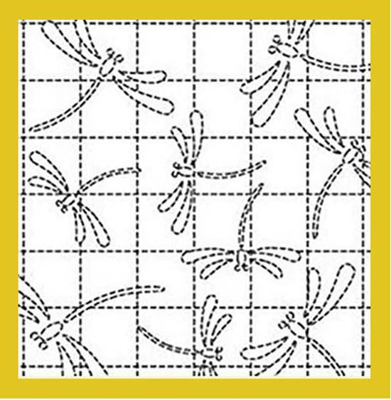 Sashiko Pre-printed Sampler (Olympus) - # 041 Dragonflies - Gold