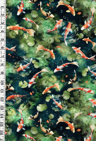 *Asian - KOI POND - Colorful Koi & Lily Pads - 05632-MU - Very Dark Navy