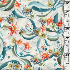 *Asian - KOI POND - Colorful Floating Water Lilies & Water Swirls - 05634-E - White