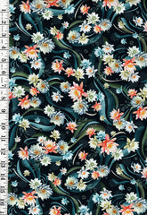 *Asian - KOI POND - Colorful Floating Water Lilies & Water Swirls - 05634-N - Very Dark Navy